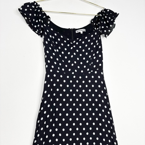 Reformation Black Polka Dot Off-Shoulder Midi Dress - Picture 5 of 14